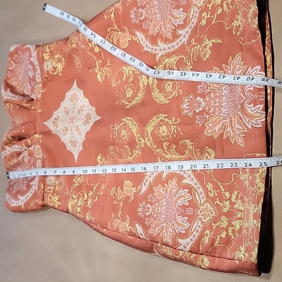 Free People Size 6 Orange-Copper, Gold & Cream Damask Strapless Mini Dress - Picture 8 of 13
